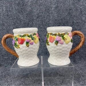 Alco Industries Fruit Basket Basketweave 16oz Mug Set Of 2 Vase Cup Country